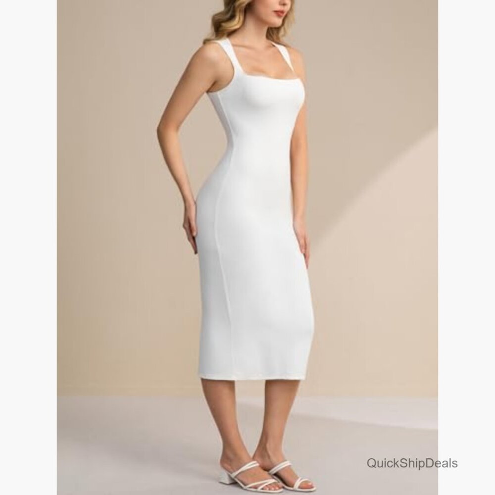 Polyamide Elastane Square Neck Bodycon Midi Dress… - image 4